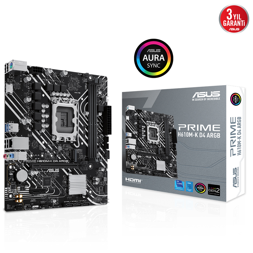 ASUS PRIME H610M-K D4 ARGB H610 DDR4 (Vga Yok) GLan mATX HDMI USB3.2 M2 RGB 1700p Anakart - 37501