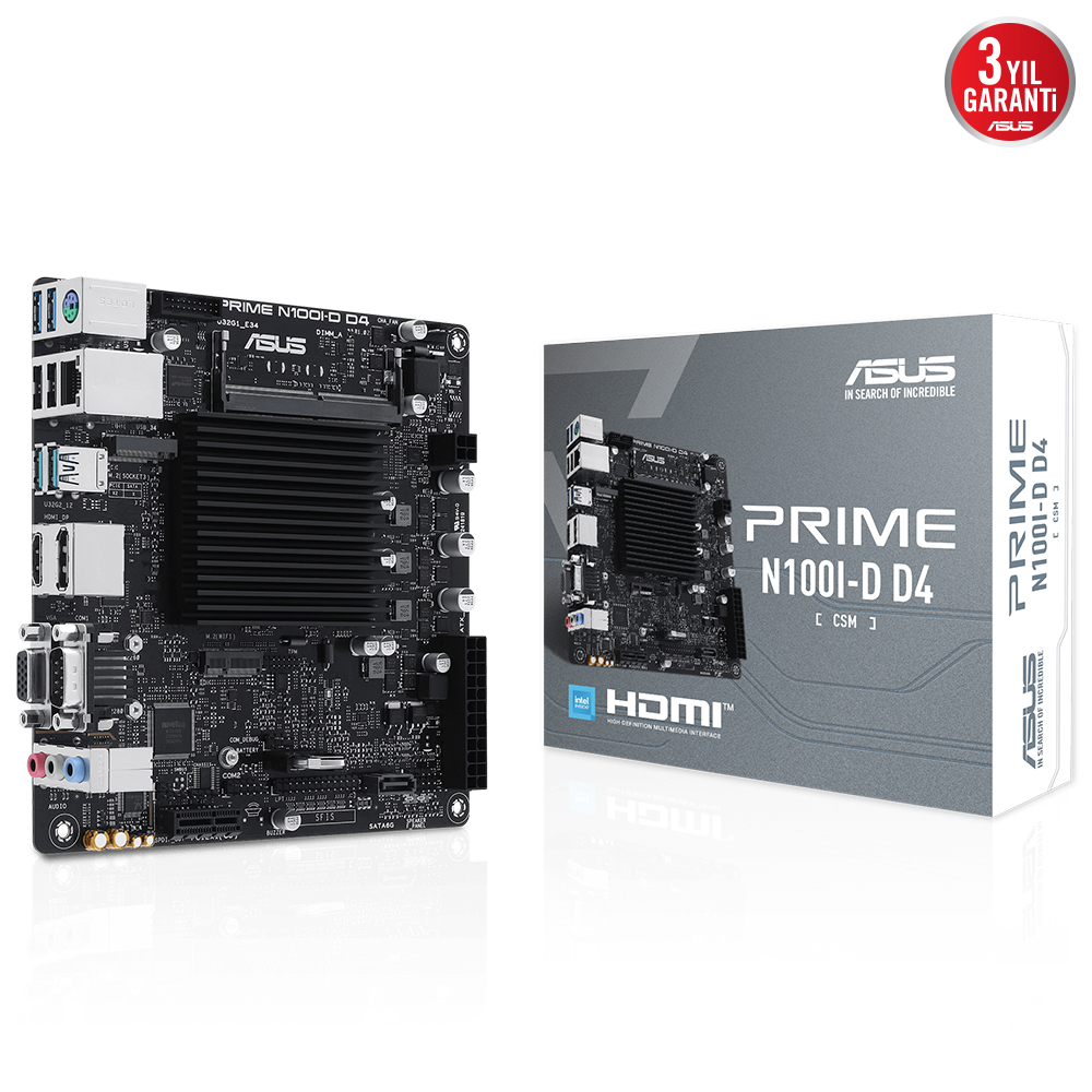 Asus PRIME N100I-D D4-CSM Dahili N100 CPU DDR4 3200 HDMI DP VGA M2 Com Mini ITX - 90MB1F70-M0EAYC