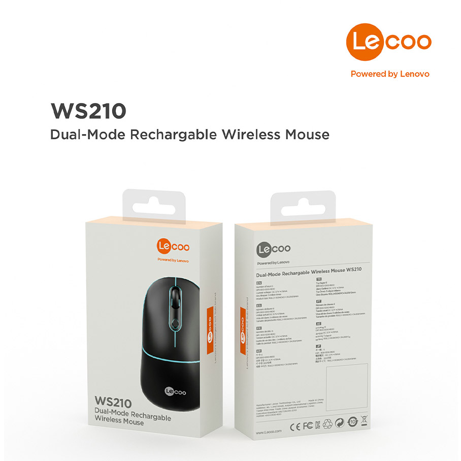 LECOO WS210 SİYAH BLUETOOTH & 2.4G WİFİ WİRELESS CHARGİNG  MOUSE - WS210_SİYAH