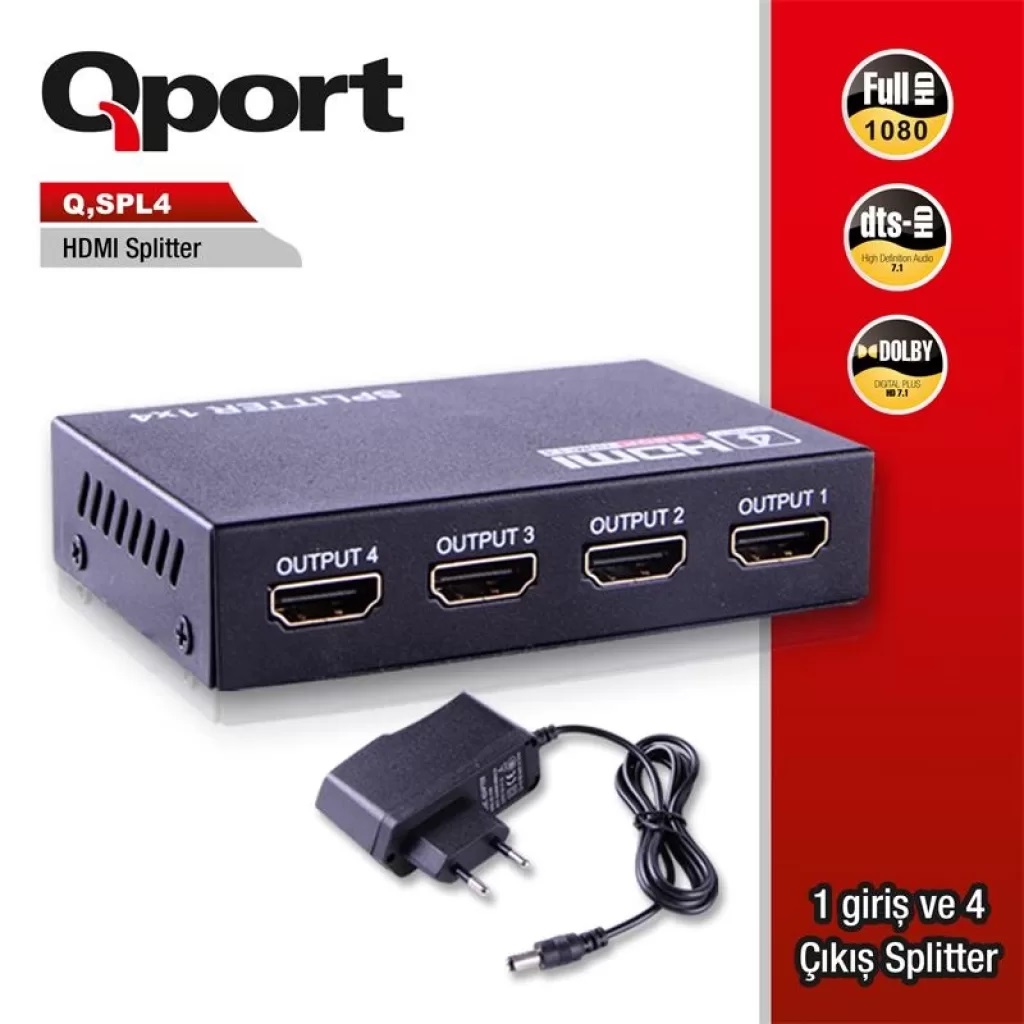 QPort 1Giriş 4 Çıkışlı HDMI Splitter (Q-SPL4) - Q-SPL4