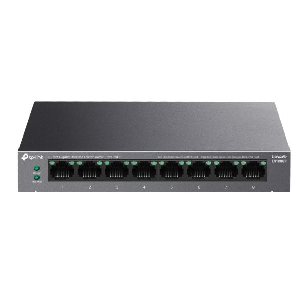Tp-Link LS108GP 8-Port Gigabit Desktop Switch with 8-Port PoE+  (62W) - Net.Swi.Poe.Yok.0026