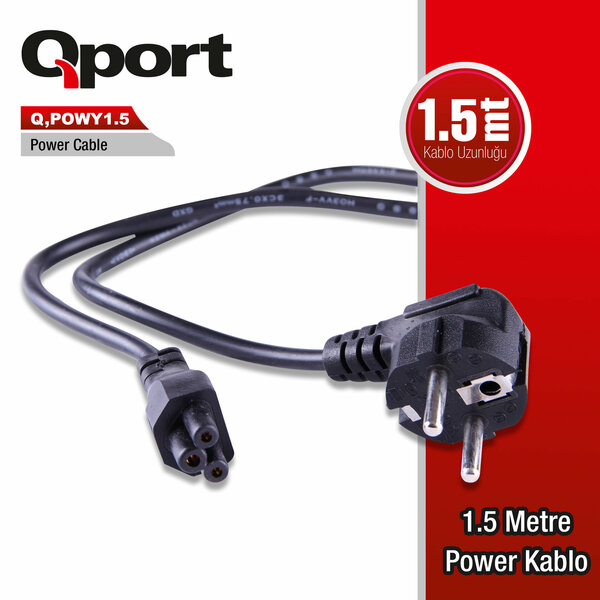 Qport 1.5 Metre Notebook Power Kablosu (Q-POWY1.5) - Q-POWY1.5