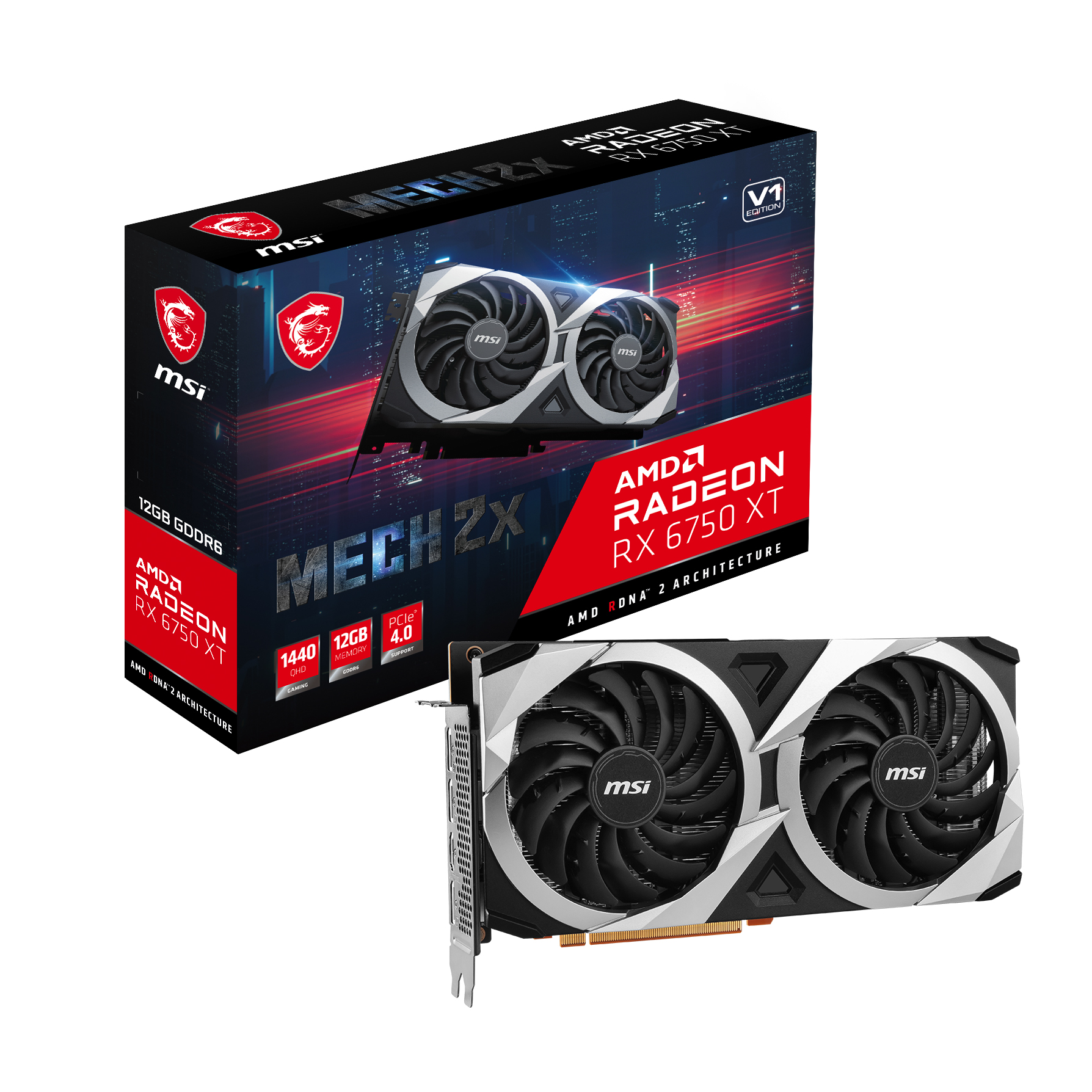 MSI 12GB RADEON RX 6750 XT MECH 2X 12G V1 GDDR6 192Bit PCIE 4.0 HDMI 3xDP - RADEON RX 6750 XT MECH 2
