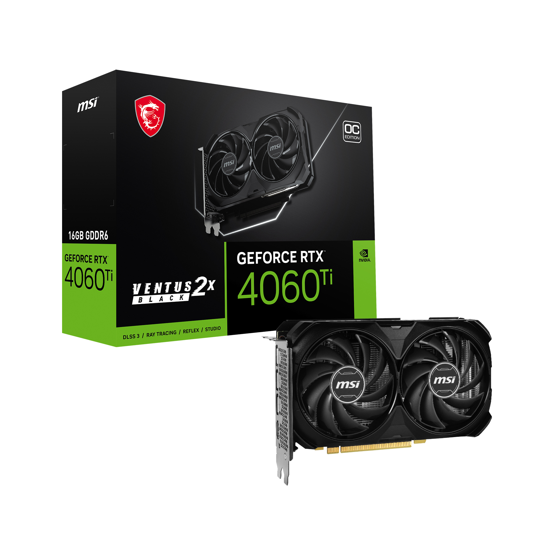 MSI 16GB GEFORCE RTX 4060 TI VENTUS 2X BLACK 16G OC GDDR6 128Bit PCIE 4 HDMI DP - GEFORCE RTX 4060 TI VENT