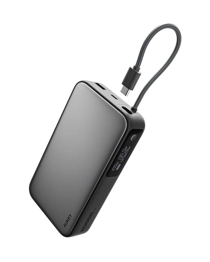 Aukey PB-Y48-GY 100W 20000 mAh PD Dahili Type-C Kablolu Powerbank - Aks.Pow.0008