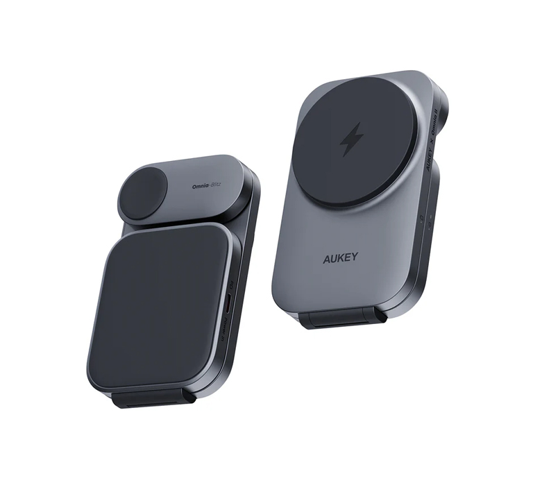 Aukey LC-MC312-GY MagFusion Z Qi2 15W Katlanabilir 3'ü 1 Arada Mıknatıslı Kablos - Aks.Tel.0001