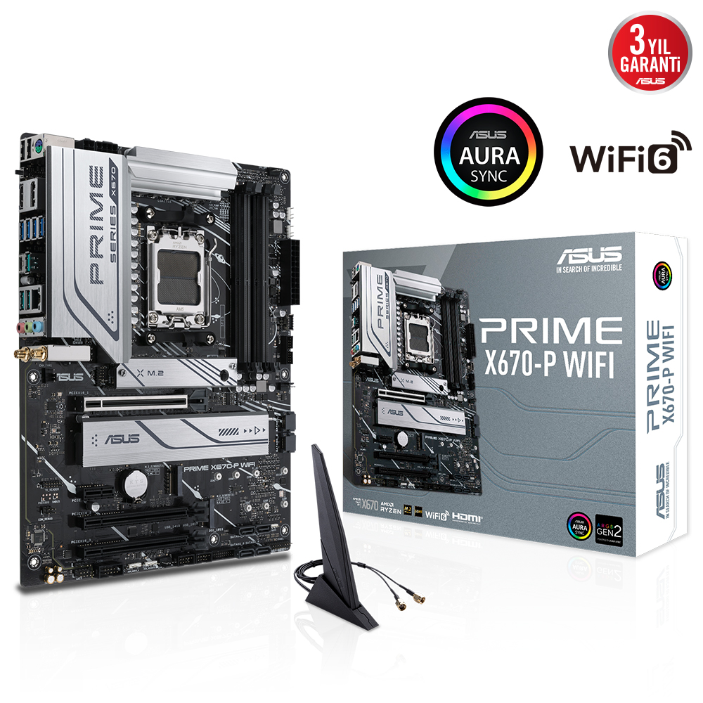 Asus PRIME X670-P WIFI AMD X670 DDR5 USB3.2 M.2 DP/HDMI PCI 4.0 AM5 Anakart - Bbi.Isl.Ank.Amd.0037