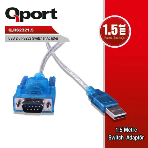 Qport 1.5 Metre USB 2.0 to Rs232 Çevirici Kablo (Q-RS2321.5) - Q-RS2321.5