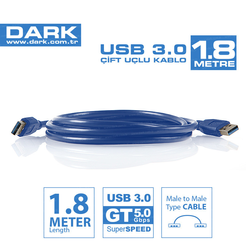 Dark 1.8 Metre Usb 3.0 Erkek - Erkek Data Kablosu [DK-CB-USB3AL180] - DK-CB-USB3AL180