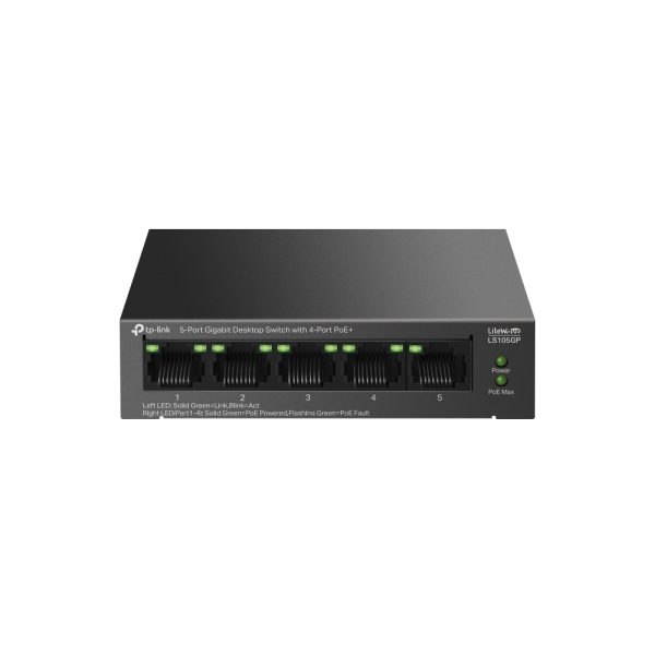 Tp-Link LS105GP 4-Port PoE+ with 5-Port Masaüstü Gigabit Switch (65W) - Net.Swi.Poe.Yok.0024