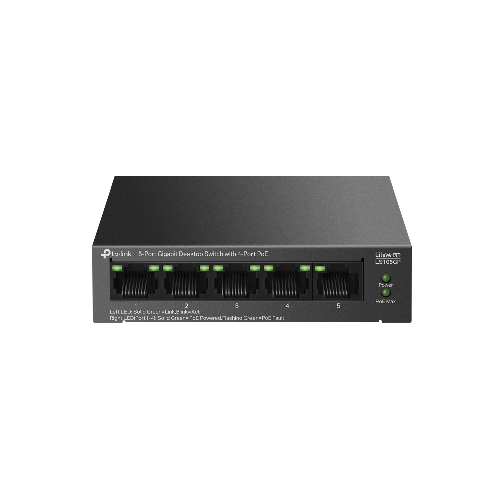 Tp-Link LS105GP 4-Port PoE+ with 5-Port Masaüstü Gigabit Switch (65W) - Net.Swi.Poe.Yok.0024