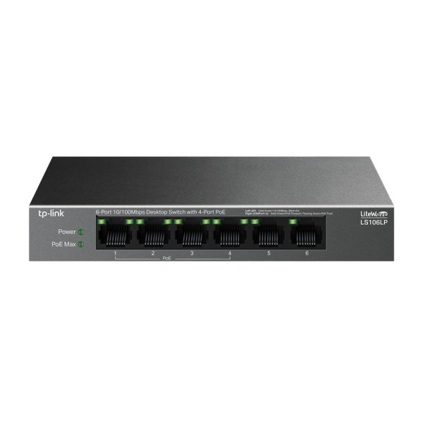 Tp-Link LS106LP 4-Port PoE with 6-Port 10/100Mbps Masaüstü Switch (41W) - Net.Swi.Poe.Yok.0025