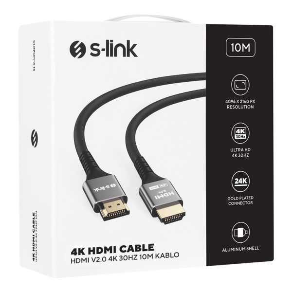 S-LINK SLX-HD4K10 19+1 HDMI to HDMI 10m Metal v2.0 4K (4096*2160) 30Hz Kablo - SLX-HD4K10