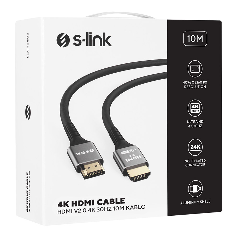 S-LINK SLX-HD4K10 19+1 HDMI to HDMI 10m Metal v2.0 4K (4096*2160) 30Hz Kablo - SLX-HD4K10
