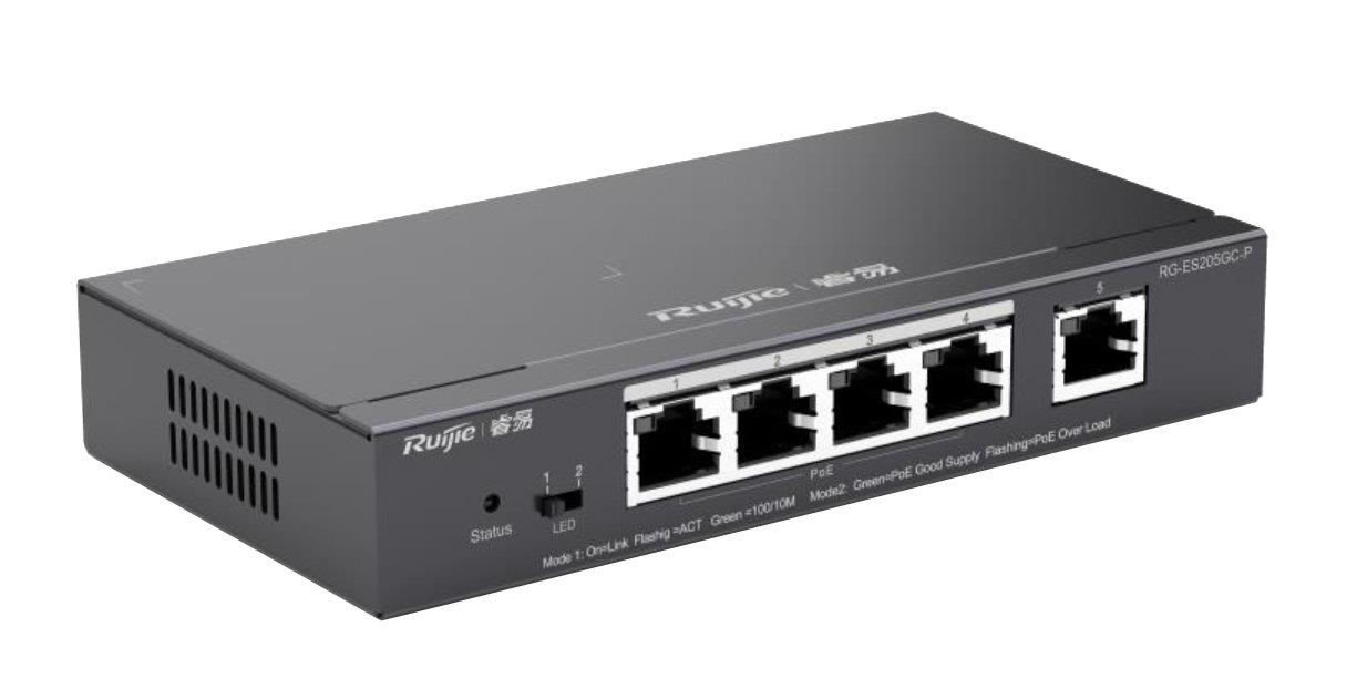 Ruijie Reyee RG-ES205GC-P 5-Port 10/100/1000 4-Port PoE+ (54W) Cloud Yön. Switch - Net.Swi.Poe.Var.0025