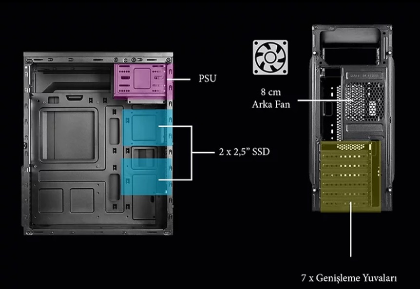 VENTO VS114F 500W Peak Siyah Mid Tower ATX Kasa - 36851