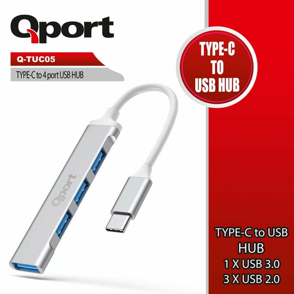 Qport Type-C to 4 Port USB 3.0 2.0 Çoklayıcı (Q-TUC05) - Q-TUC05