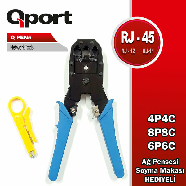 Qport RJ45/RJ11/RJ12 Pense + Makas (Q-PEN5) - Q-PEN5
