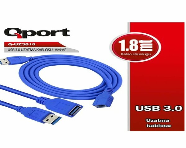 Qport 1.8 Metre USB 3.0 Uzatma Kablosu (Q-UZ3018) - Q-UZ3018