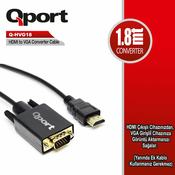 Qport 1.8 Metre HDMI to VGA Çevirici Kablo (Q-HVG18) - Q-HVG18