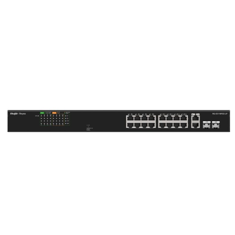 Ruijie Reyee RG-ES118FGS-LP 16-Port 10/100+2X1GB RJ45/SFP (120W) Poe Rackmount S - Net.Swi.Poe.Yok.0061