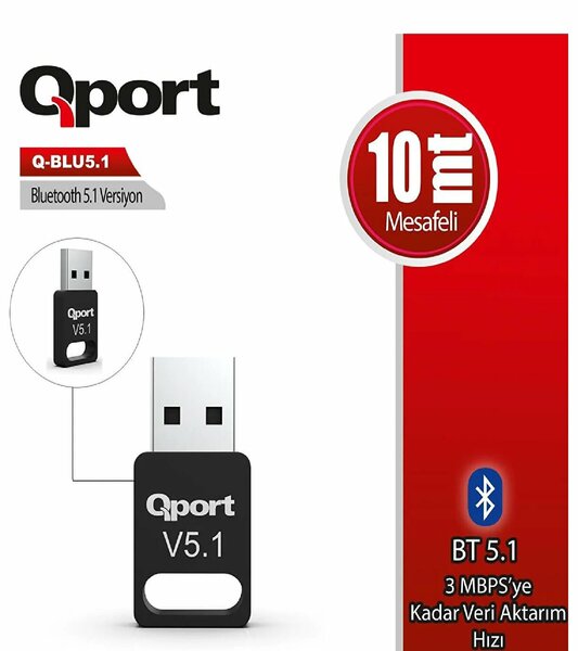 Qport Bluetooth 5.1 USB Adaptör (Q-BLU5.1) - Q-BLU5.1