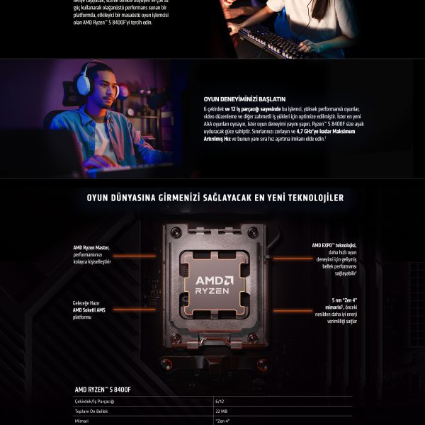 AMD RYZEN 5 8400F 4.2GHz 22MB AM5 (65W) NoVGA MPK - RYZEN 5 8400F Mpk