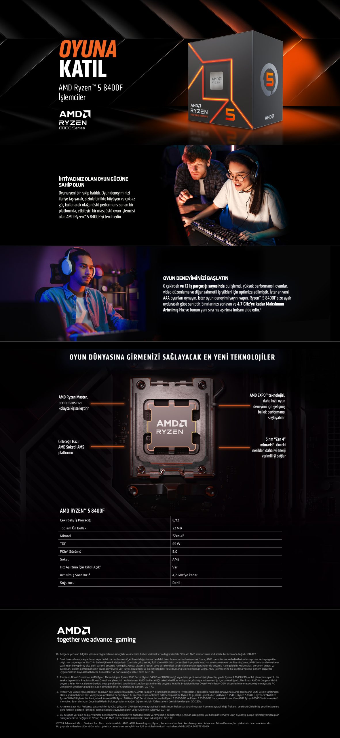 AMD RYZEN 5 8400F 4.2GHz 22MB AM5 (65W) NoVGA MPK - RYZEN 5 8400F Mpk