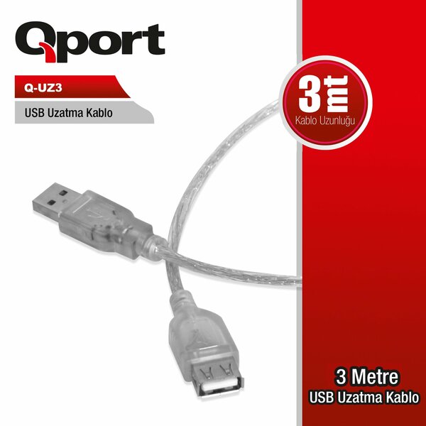 Qport 3 Metre USB Uzatma Kablosu (Q-UZ3) - Q-UZ3