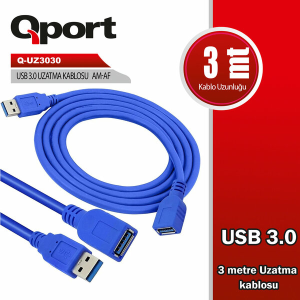 Qport 3 Metre USB 3.0 Uzatma Kablosu (Q-UZ3030) - Q-UZ3030