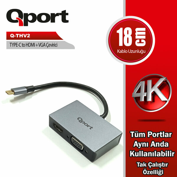Qport Type-C to HDMI VGA Çevirici (Q-THV2) - Q-THV2