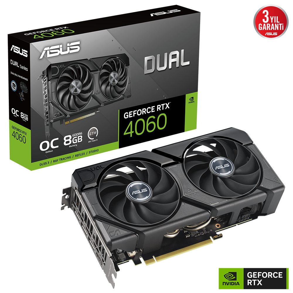 Asus 8GB DUAL-RTX4060-O8G-EVO GDDR6 128Bit OC HDMI 3xDP DLSS3 - 90YV0JC7-M0NA00