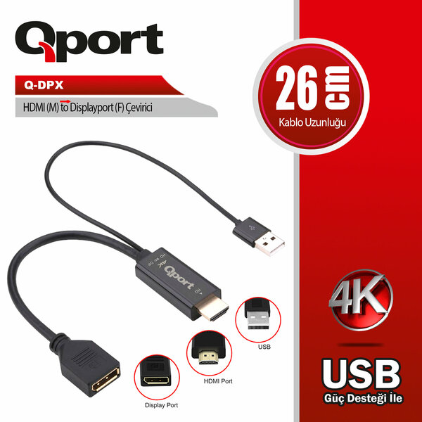 Qport HDMI to Display Port Çevirici (Q-DPX) - Q-DPX