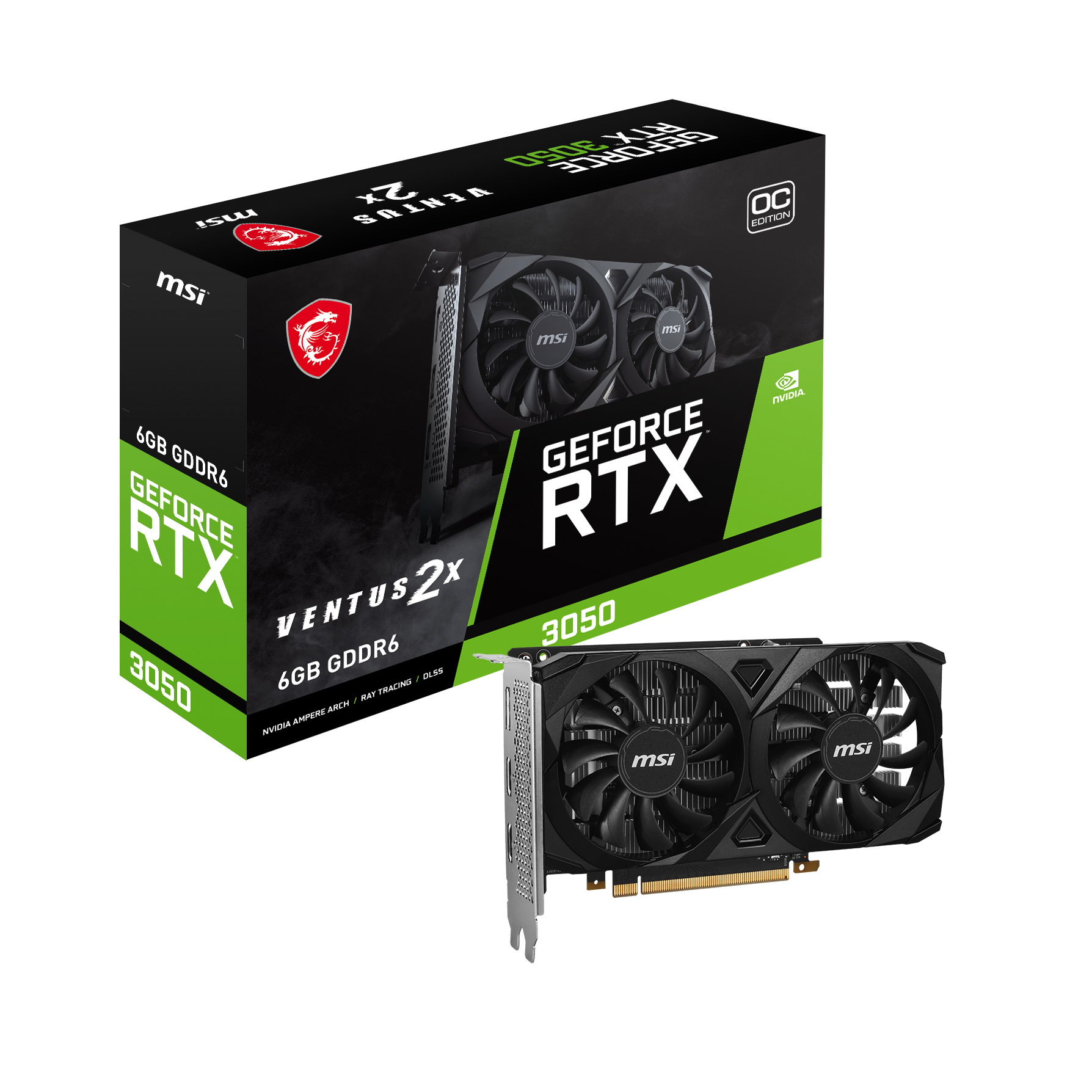 MSI 6GB GEFORCE RTX 3050 VENTUS 2X 6G OC GDDR6 96Bit PCIE 4.0 2xHDMI DP - RTX 3050 VENTUS 2X 6G OC