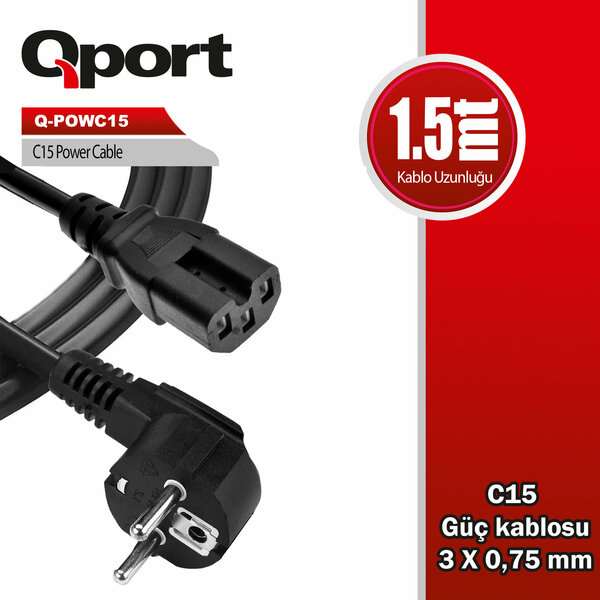 Qport 1.5 Metre C15 Güç Kablosu (Q-POWC15) - Q-POWC15