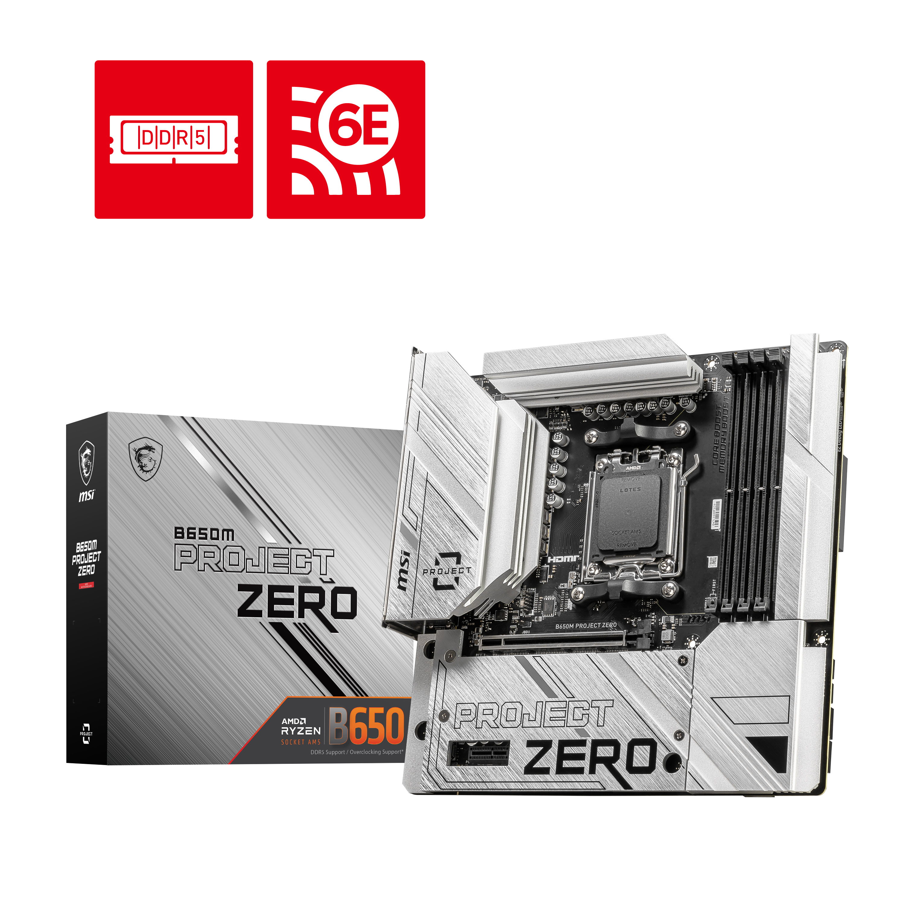 MSI B650M PROJECT ZERO AM5 DDR5 7600(OC) HDMI DP M.2 USB3.2 WIFI 6E mATX - B650M PROJECT ZERO