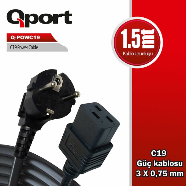 Qport 1.5 Metre C19 Güç Kablosu (Q-POWC19) - Q-POWC19