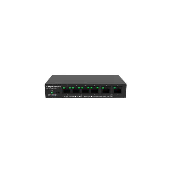 Ruijie Reyee RG-ES106D-P 6 Port 10/100 Fast Ethernet Switch 2 Uplink 4 POE+(58W) - Net.Swi.Poe.Yok.0013