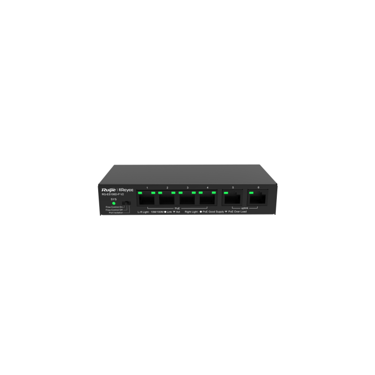 Ruijie Reyee RG-ES106D-P 6 Port 10/100 Fast Ethernet Switch 2 Uplink 4 POE+(58W) - Net.Swi.Poe.Yok.0013