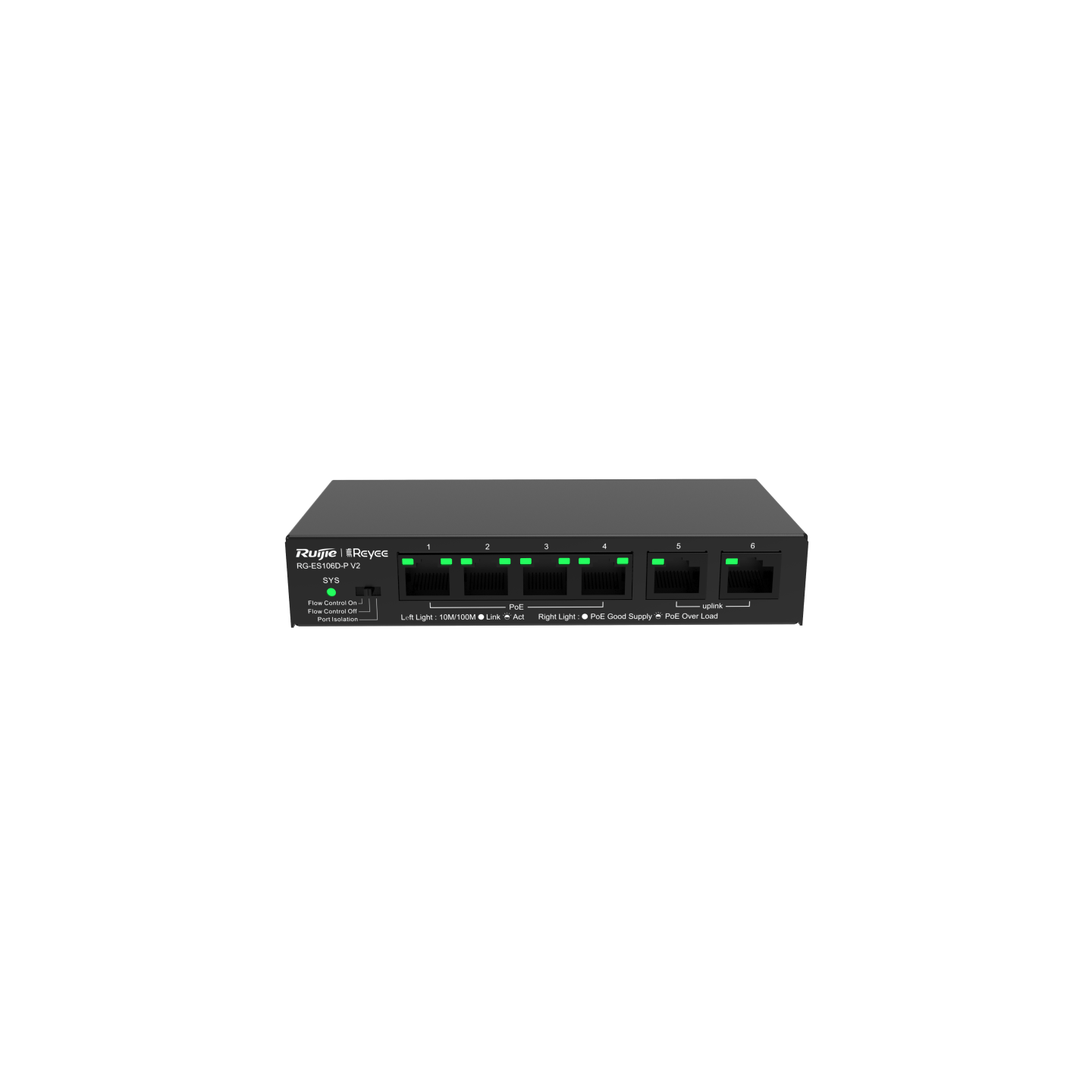 Ruijie Reyee RG-ES106D-P 6 Port 10/100 Fast Ethernet Switch 2 Uplink 4 POE+(58W)- Net.Swi.Poe.Yok.0013 Ruijie Reyee RG-ES106D-P 6 Port 10/100 Fast Ethernet Switch 2 Uplink 4 POE+(58W) - Net.Swi.Poe.Yok.0013