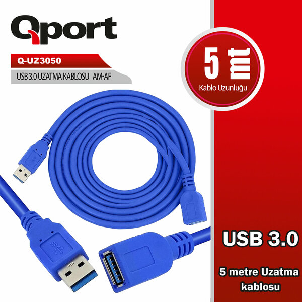 Qport 5 Metre USB 3.0 Uzatma Kablosu (Q-UZ3050) - Q-UZ3050