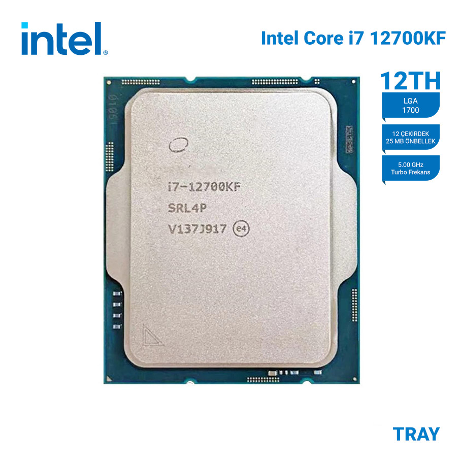 INTEL Alder Lake i7-12700KF TRAY VGA'sız Fansız 12 Core 3.6/5.0GHz 25MB LGA1700 - CM8071504553829