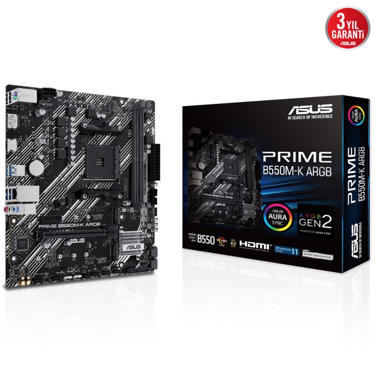 ASUS PRIME B550M-K ARGB B550 DDR4 (Vga Yok) GLan mATX HD DP US3 M2 AM4 AMD Anakart - 35130