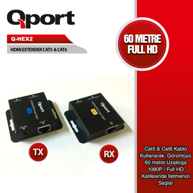QPORT HDMI EXTENDER CAT6 60M 2 Lİ PAKET (ADAPTÖR DAHİL) (Q-HEX2) - Q-HEX2
