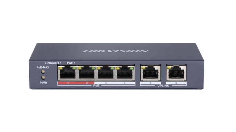 HIKVISION DS-3E0106P-E/M 6 Port Mbit 4 Port PoE 35W 2xMbit Uplink Desktop Yönetilemez Metal Kasa Switch - 35792