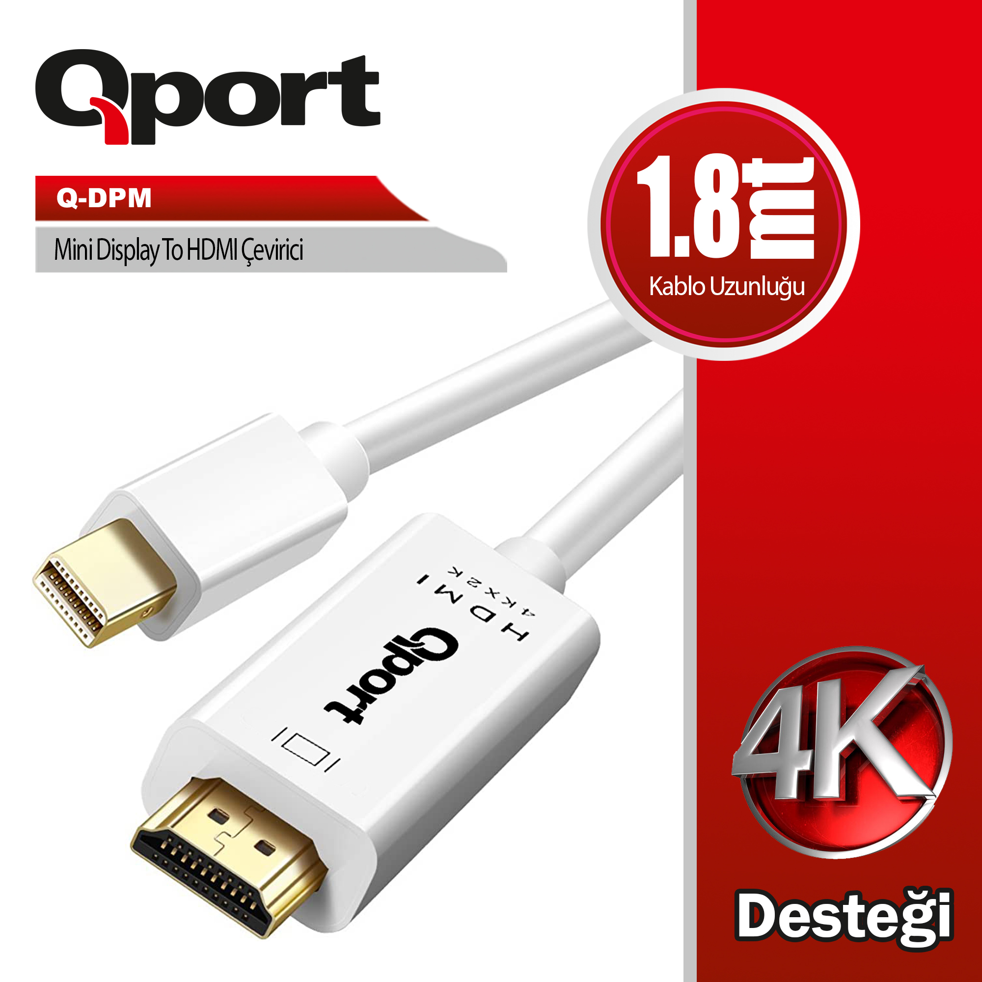 QPORT 1.8M MİNİ DISPLAYPORT TO HDMI KABLO (Q-DPM)- Q-DPM QPORT 1.8M MİNİ DISPLAYPORT TO HDMI KABLO (Q-DPM) - Q-DPM