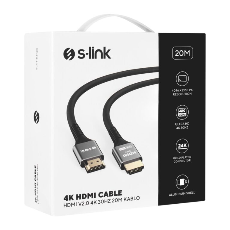 S-LINK SLX-HD4K20 19+1 HDMI to HDMI 20m Metal v2.0 4K (4096*2160) 30Hz Kablo - SLX-HD4K20