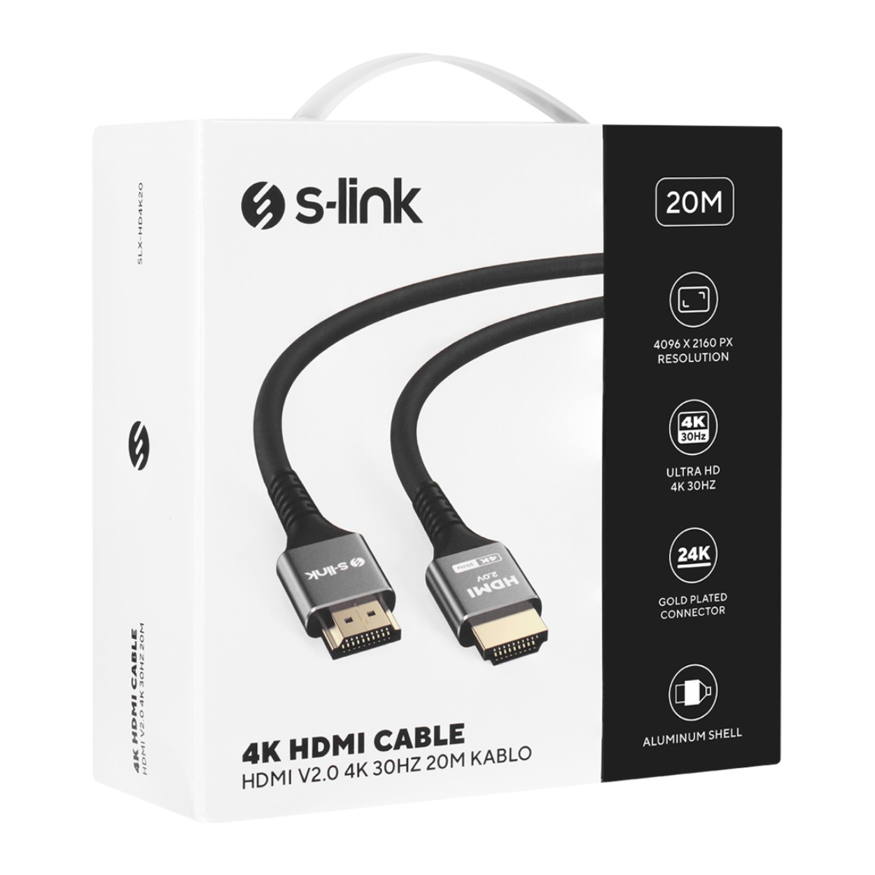 S-LINK SLX-HD4K20 19+1 HDMI to HDMI 20m Metal v2.0 4K (4096*2160) 30Hz Kablo- SLX-HD4K20 S-LINK SLX-HD4K20 19+1 HDMI to HDMI 20m Metal v2.0 4K (4096*2160) 30Hz Kablo - SLX-HD4K20