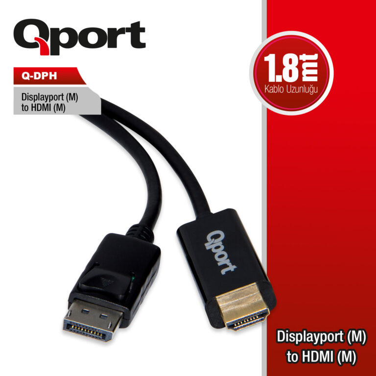 QPORT 1.8M DISPLAY PORT(M) TO HDMI(M) ÇEVİRİCİ KABLO (Q-DPH) - Q-DPH