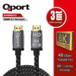 QPORT 3M HDMI 2.1V 8K ALTIN UÇLU ÖRGÜLÜ KABLO (Q-HDMI213) - Q-HDMI213